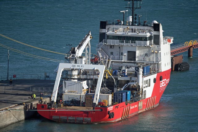 The Geo Ocean III specialist search vessel, which has brought back the body recovered from the plane wreckage (Steve Parsons/PA Wire)
