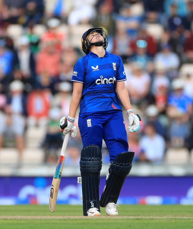 Nat Sciver-Brunt shows her disappointment as England fall short at the Ageas Bowl 