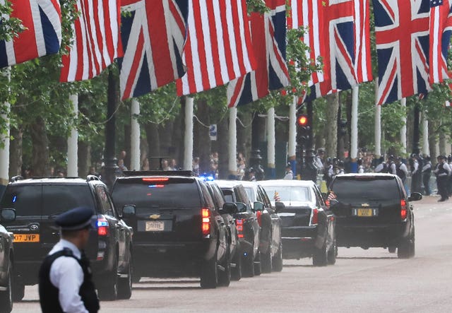 Donald Trump's motorcade makes its way from Westminster Abbey to Clarence House in London