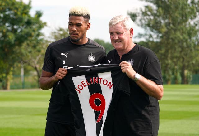 Newcastle United new signing Joelinton (left) with Newcastle United Manager Steve Bruce