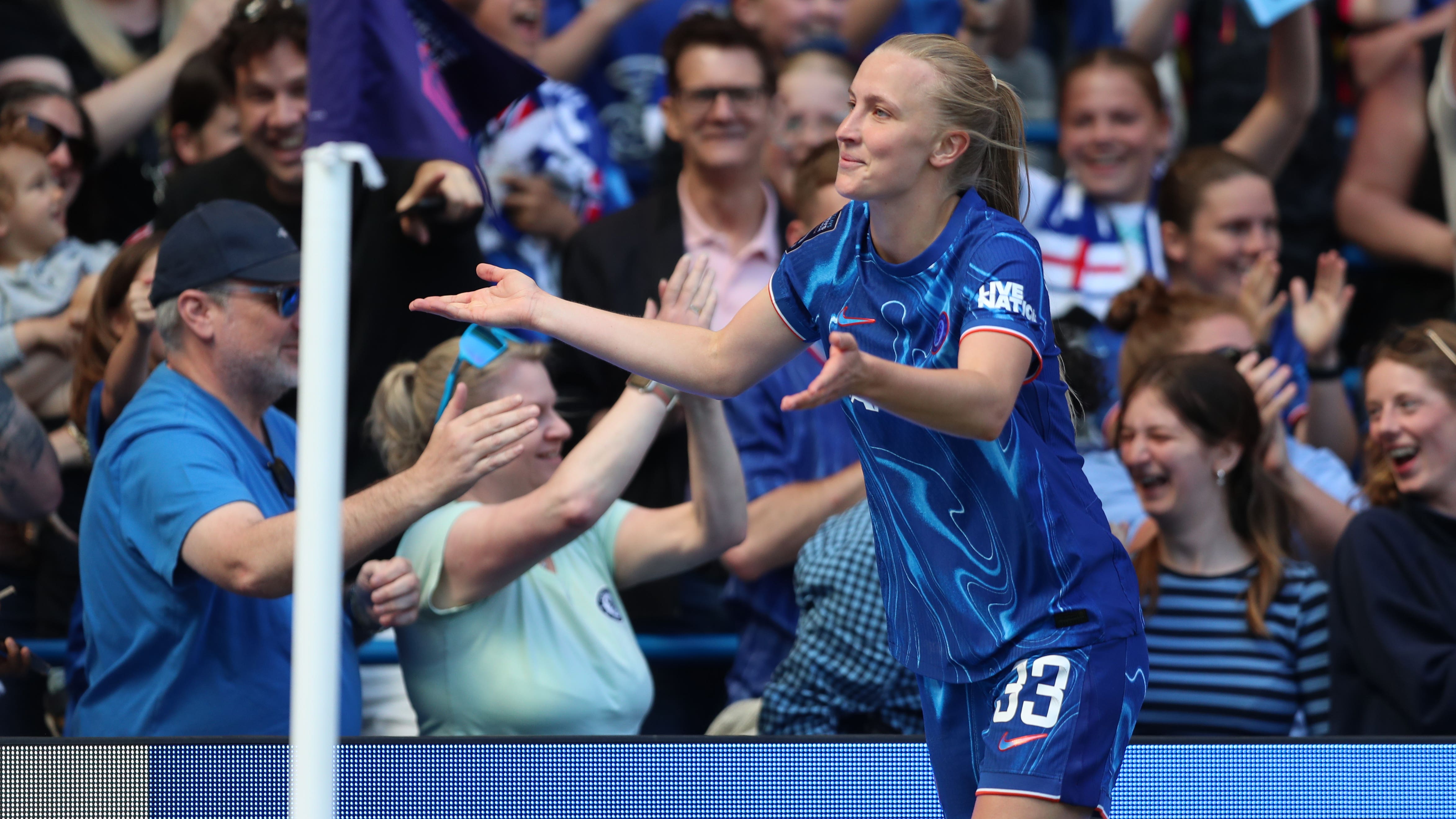 Aggie Beever-Jones struck in added time to give the Blues a winning finale (Rhianna Chadwick/PA)