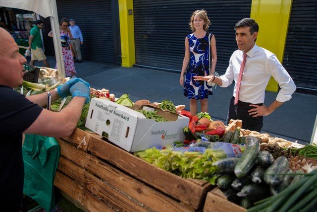 The then chancellor visiting Tachbrook Market in Westminster on the first day open-air markets reopened (Simon Walker/PA)