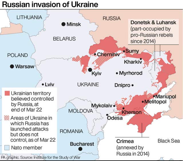 A PA infographic showing Russian invasion of Ukraine