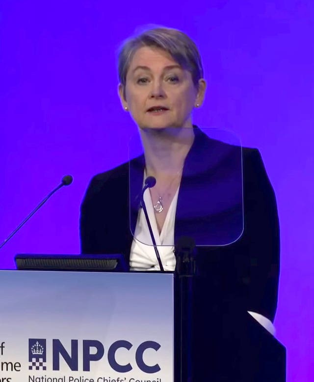 Home Secretary Yvette Cooper addressing the joint annual conference of the National Police Chiefs’ Council and Association of Police and Crime Commissioners