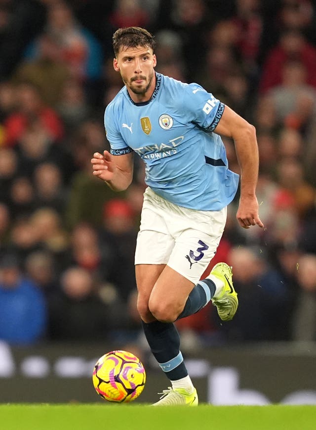 Ruben Dias on the ball during a game for Manchester City