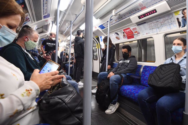 Passengers wearing face masks on the Jubilee Line in London