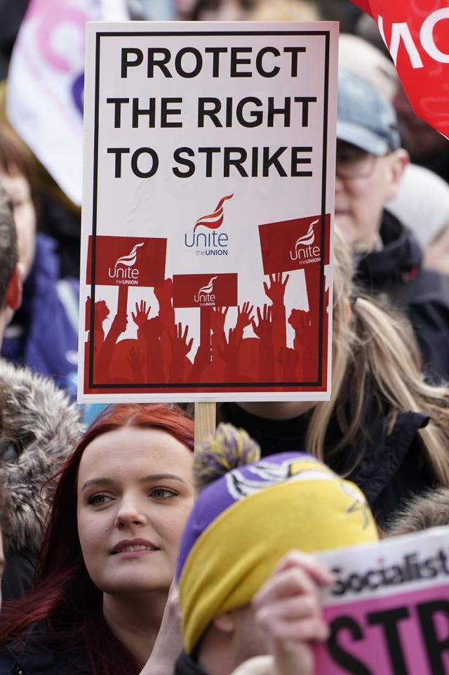 A 'right to strike' placard from the Unite union