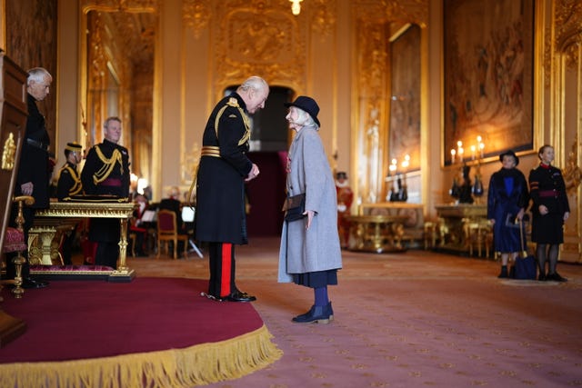 Jane Lapotaire being made a CBE by the King at Windsor Castle