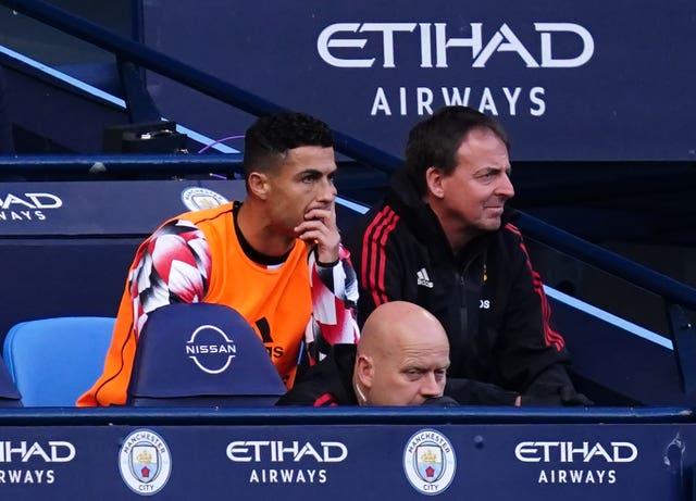 Manchester United’s Cristiano Ronaldo was left sitting on the bench during the 6-3 derby defeat by Manchester City