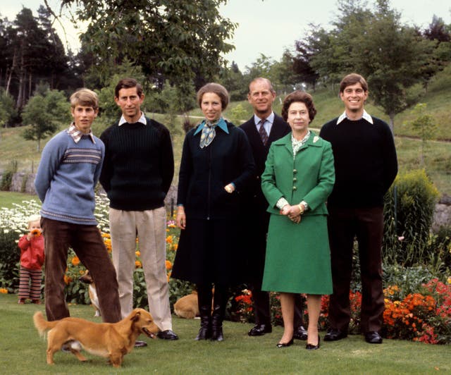 Queen Elizabeth II with the Duke of Edinburgh and their children Edward, Charles, Anne and Andrew, at Balmoral in 1971 