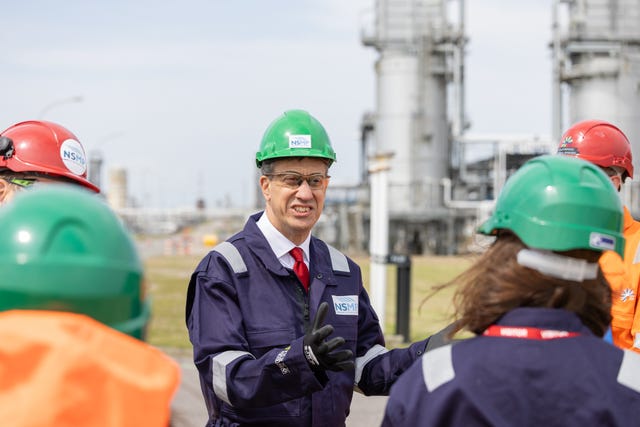 Energy Security and Net Zero Secretary Ed Miliband wearing a hard hat