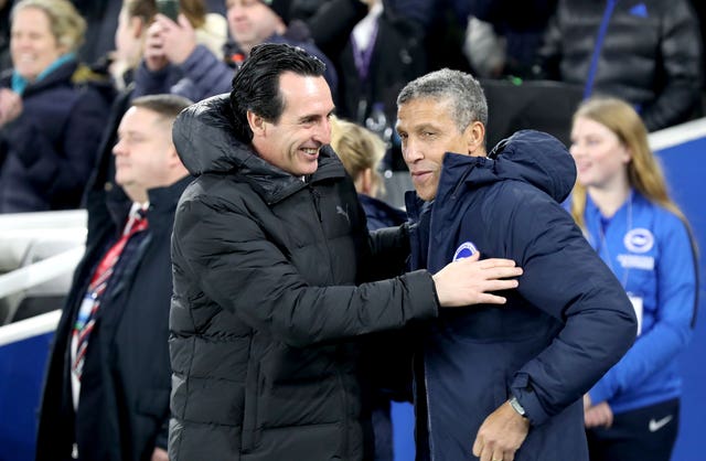 Emery spoke to the supporter after the game before shaking hands with Brighton counterpart Chris Hughton.