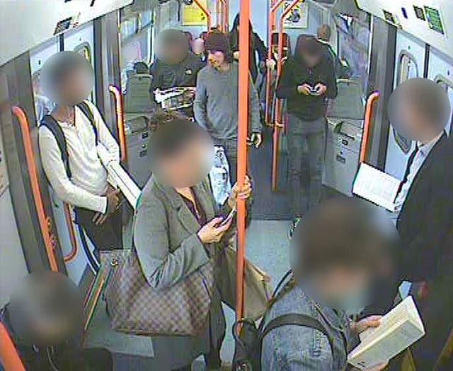 CCTV image of Parsons Green Tube bomber Ahmed Hassan on a train at Sunbury station before the bomb was detonated (Met Police/PA)