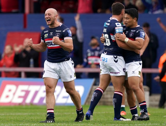 Wakefield Trinity's Lee Kershaw celebrates scoring as his side narrowly beat Warringtonetfred Super League – Mobile Rocket Stadium