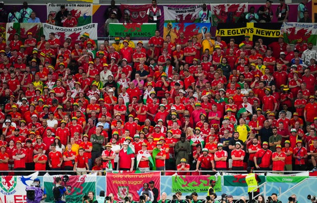 Wales fans during the FIFA World Cup Group B match