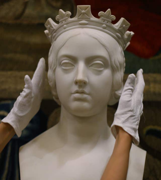 John Gibson's 1850 marble bust of Queen Victoria part of the new Prince & Patron exhibition. (Yui Mok/PA)