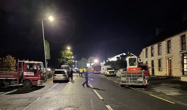 Emergency services at the scene at Applegreen service station located in the village of Creeslough in Co Donegal 