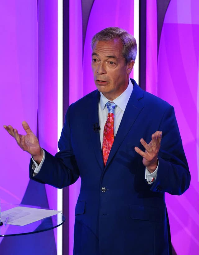  Reform UK Leader Nigel Farage speaking during a BBC Question Time Leaders’ Special
