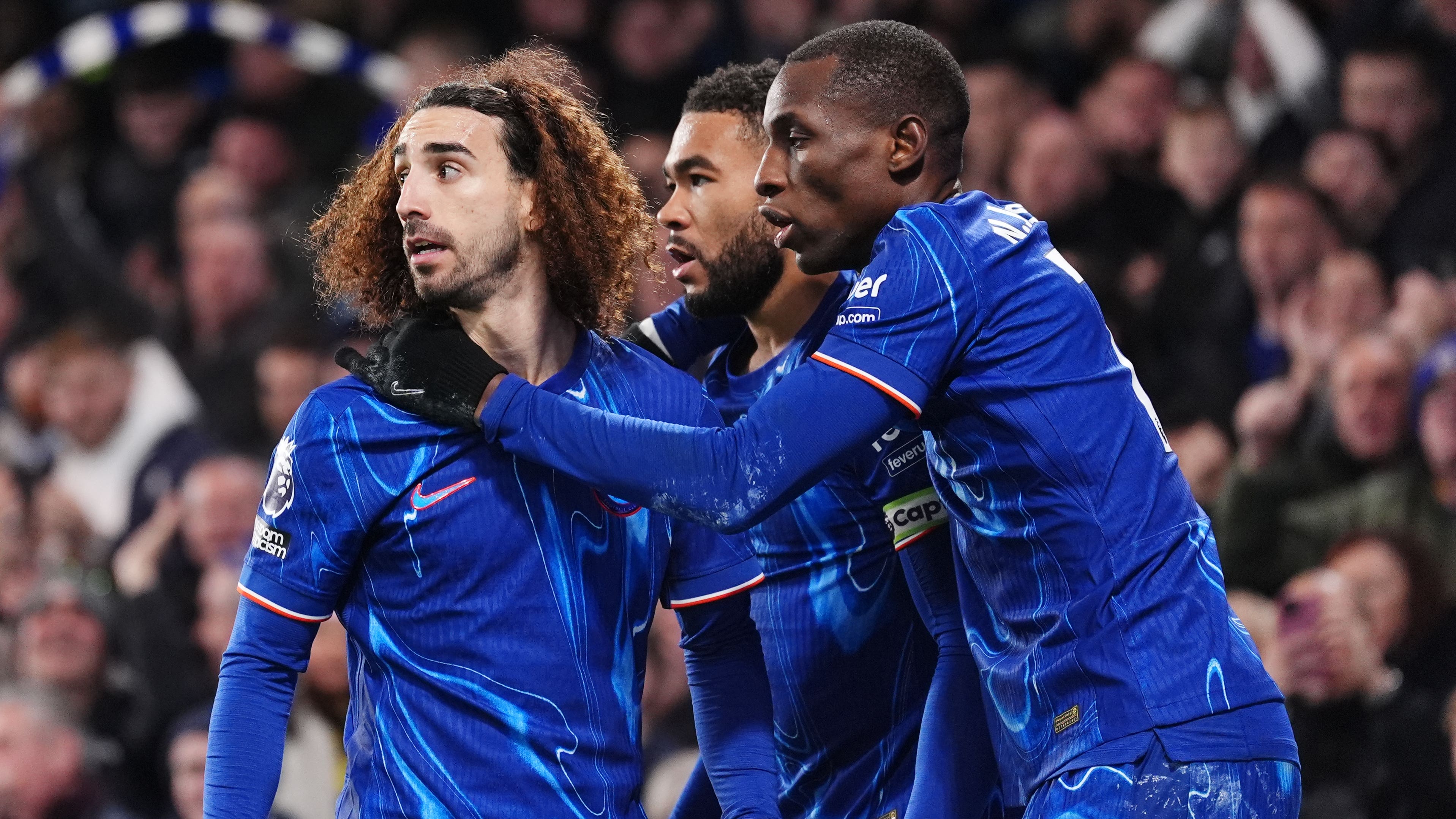 Marc Cucurella celebrates scoring Chelsea’s second goal (Zac Goodwin/PA)