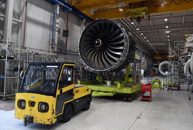 A plane engine at a manufacturing site