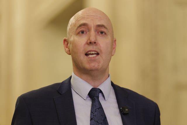 UUP leader Jon Burrows MLA speaking to the media in the Great Hall at Parliament Buildings, Stormont