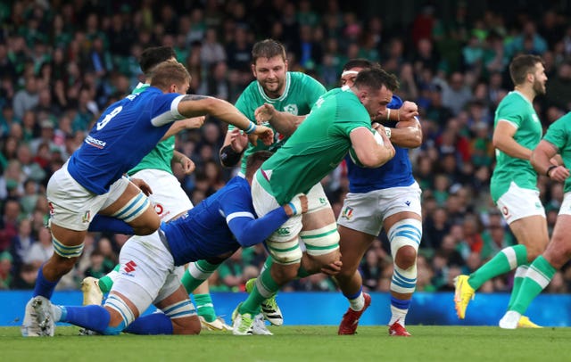 Jack Conan was pictured in a protective boot after coming off against Italy