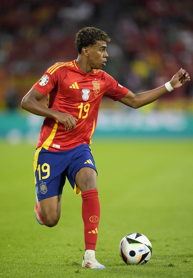 Spain’s Lamine Yamal on the ball during Spain's victory over Georgia