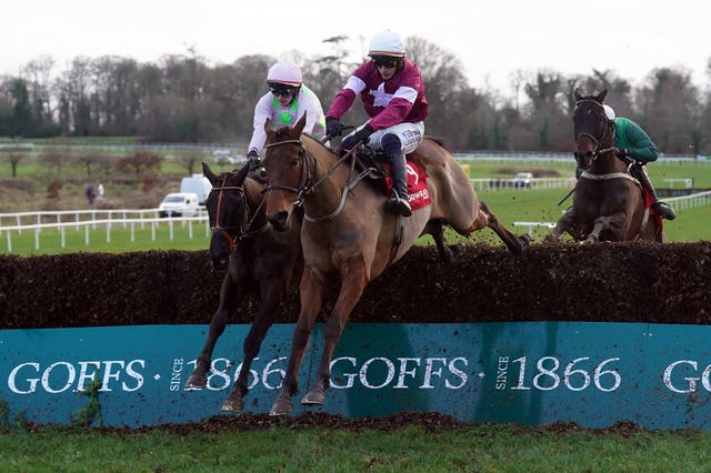 Quai De Bourbon (white cap) in action at Gowran Park 