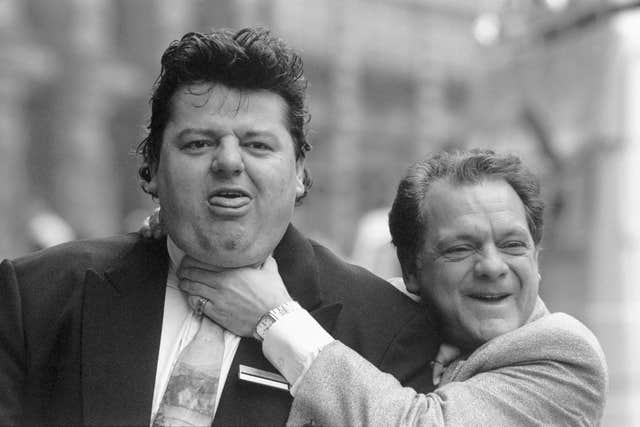 Television rogue Del Boy Trotter (actor David Jason) tackles the competition the only way he knows how - by trying to throttle his rival Robbie Coltrane (l) on February 14 1988. Both actors have been nominated for the best TV actor category in next month’s Bafta awards - David for his role in Porterhouse Blue and Robbie for his role in Tutti Frutti