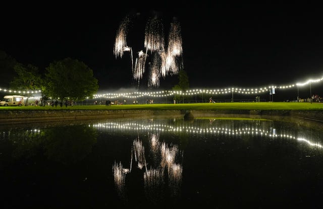 Fireworks are set off during a preview for Icons of the Sky