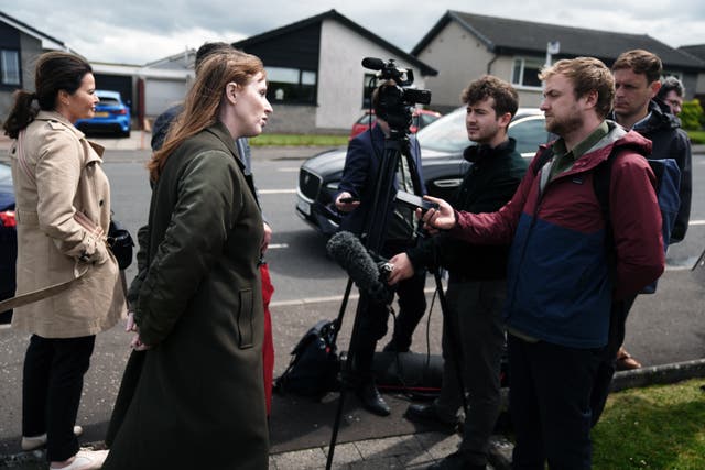 Angela Rayner speaking to members of the media