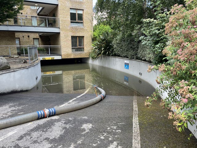 A flooded area being drained