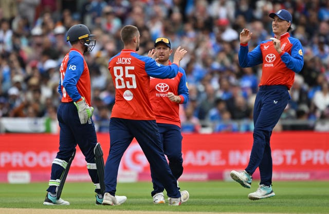 Will Jacks celebrates taking the wicket of Vaibhav Sooryavanshi 