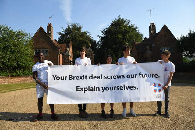 Anti-Brexit activists gathered outside Chequers as ministers met at the Prime Minister's country residence (Stefan Rousseau/PA)