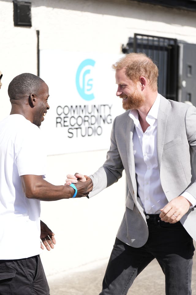The Duke of Sussex arrives for a visit to the Community Recording Studio (CRS)
