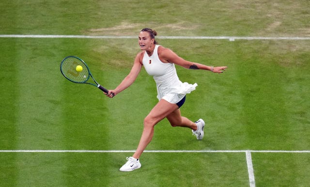 Aryna Sabalenka hits a forehand volley