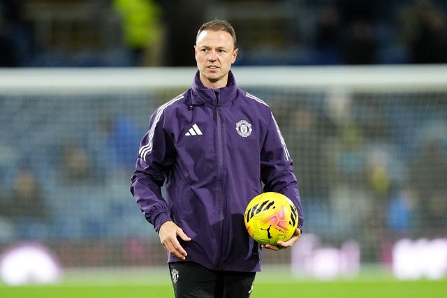 Jonny Evans with a ball as Manchester United warm up ahead of their game at Burnley