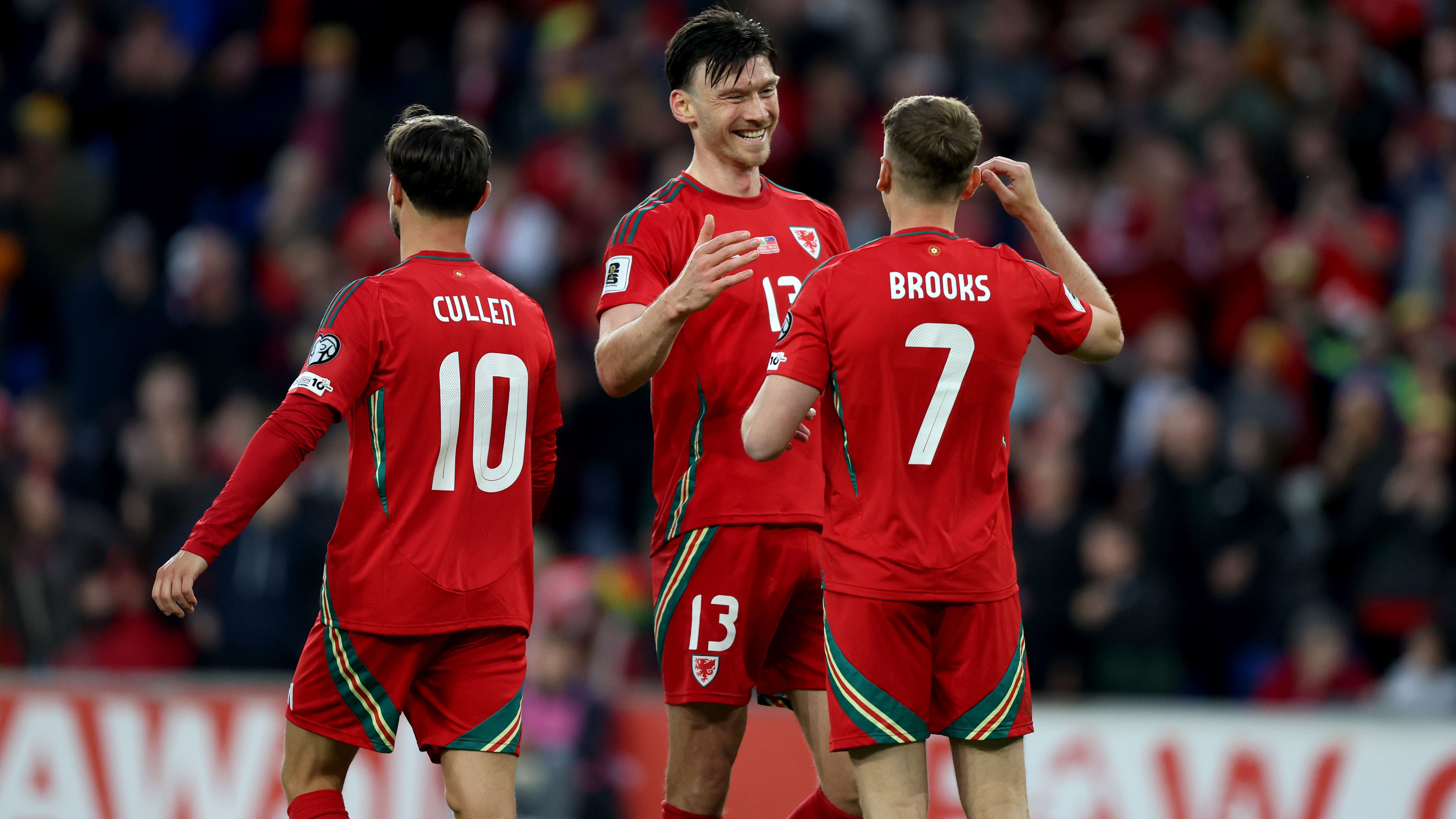 Kieffer Moore celebrates scoring in Wales’ comfortable World Cup qualifying victory over Liechtenstein (Nigel French/PA)