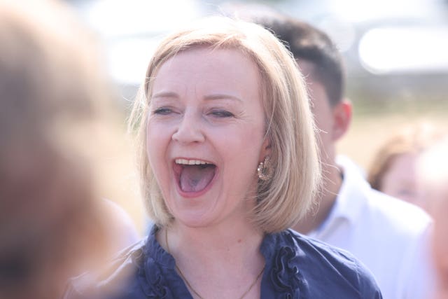 Liz Truss speaks to supporters during a visit to Ashley House, Marden, Kent, as part of her campaign to be leader of the Conservative and Unionist Party and the next prime minister