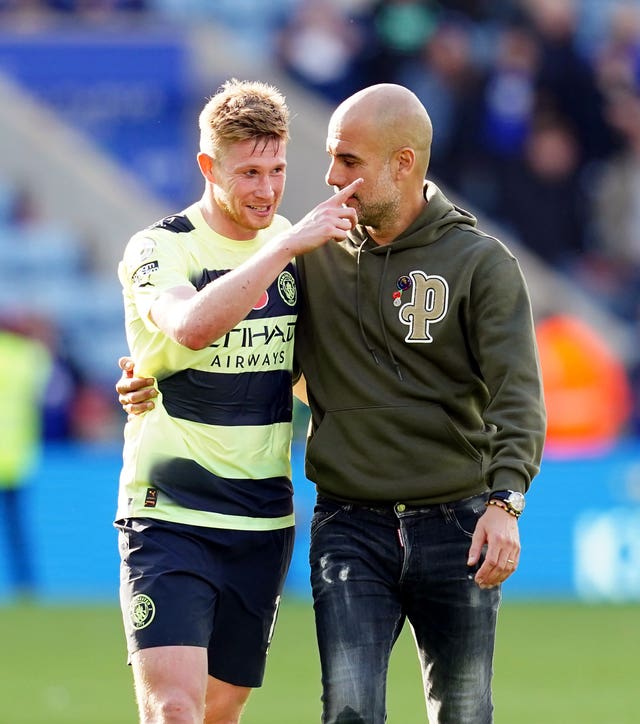 Kevin De Bruyne (left) and Pep Guardiola (right)