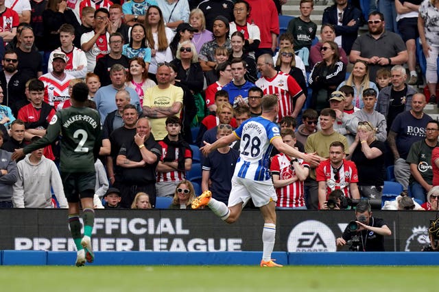 Brighton's Evan Ferguson (right) celebrates after scoring against Southampton in the Premier League