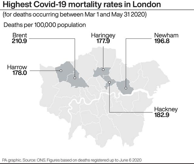 Highest Covid-19 mortality rates in London