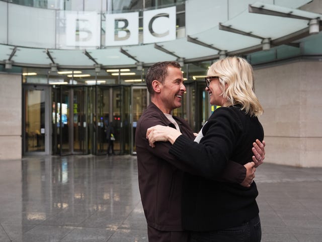 BBC Radio 2 presenters Zoe Ball and Scott Mills leaving Wogan House in central London after Ball announced she is stepping down from the BBC Radio 2 breakfast show after six years