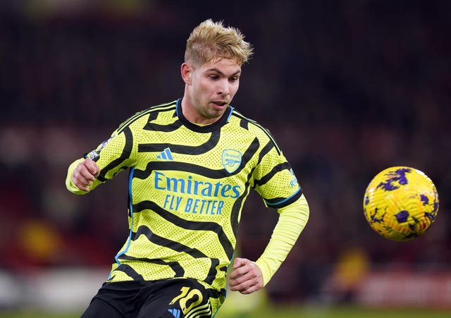 Arsenal’s Emile Smith Rowe during the Premier League match against Nottingham Forest