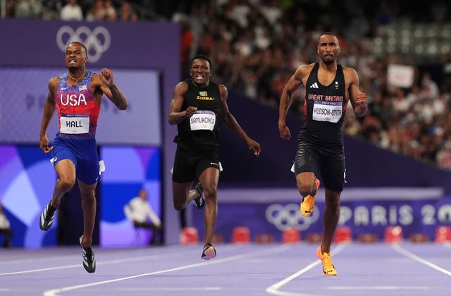 Quincy Hall, left, and Matthew Hudson-Smith, right, race in the Olympic men's 400m final