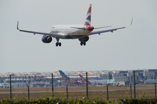 A British Airways flight comes into land at Heathrow Airport