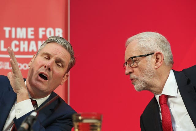 File photo dated 06/12/19 of the then Labour Party leader Jeremy Corbyn (right) alongside the then shadow Brexit secretary Keir Starmer during a press conference in central London