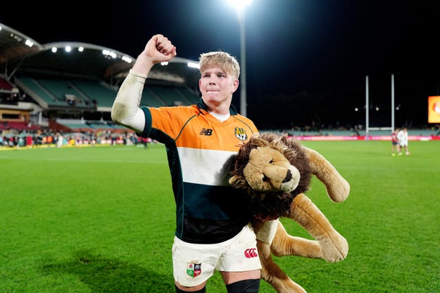 Henry Pollock gestures to the crowd