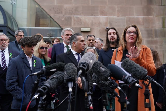 Relatives of Valdo Calocane's victims giving statements outside court