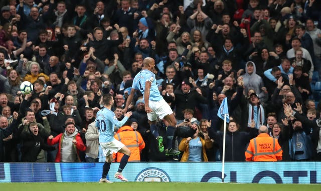 Vincent Kompany's goal against Leicester has put Man City within one win of retaining the Premier League title